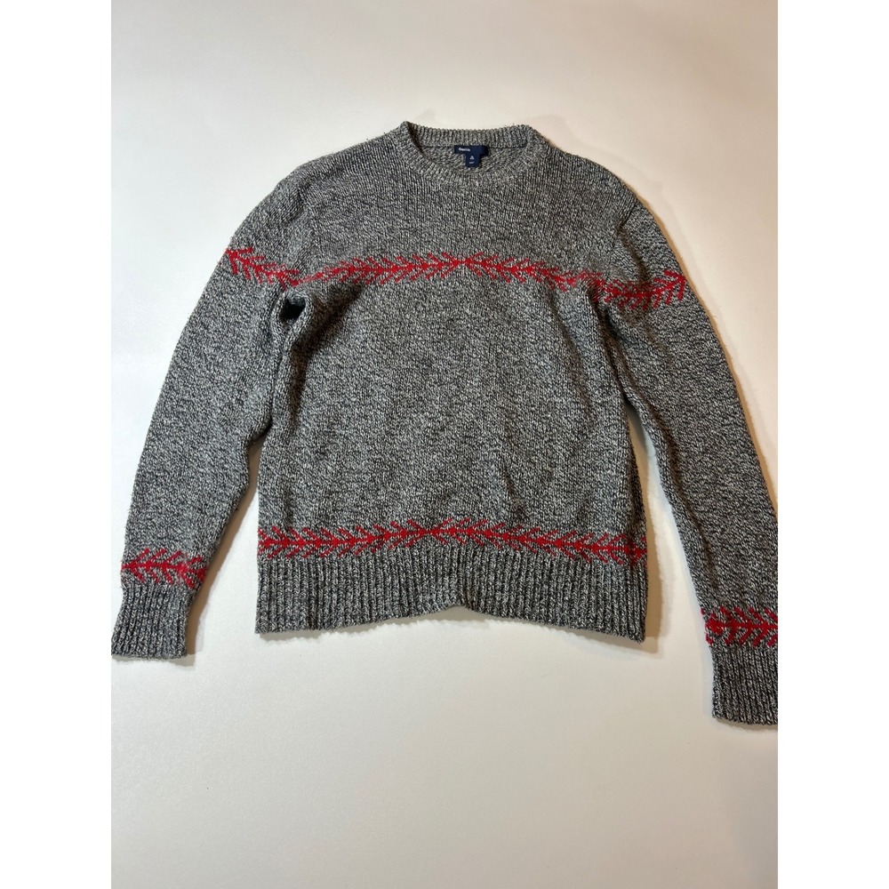 Gap Kids Sweater Boys' XL (12) Gray Marled Red Fair Isle Knit